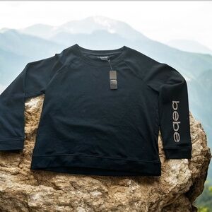 Bebe‎ Women’s Jet Black Embellished Logo Sleeve Sweatshirt XL NWT